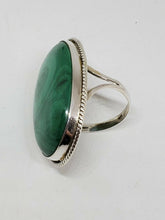 Sterling Silver Handmade Oval Malachite TWist Wire Accent Ring Size 7.5