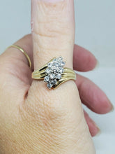 Vintage 14k Yellow Gold Round White Diamond Cluster Bypass Engagement Ring