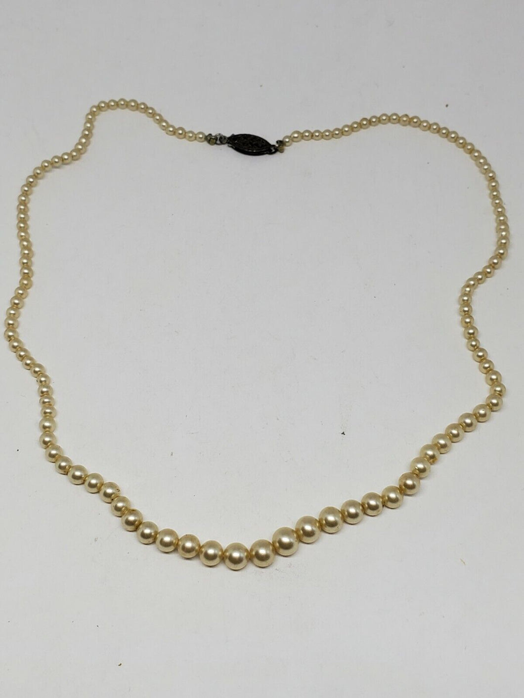 Vintage Sterling Silver Graduated Faux Pearl Necklace 16