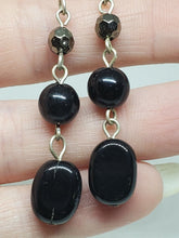 Vintage Sterling Silver Black And Faceted Silver Plastic Beaded Dangle Earrings