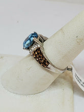 SAI Sterling Silver Blue White And Amber Crystal Rhinestone Ring