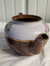 Antique Sadler Brown & White Hand Painted Flower Teapot Staffordshire England