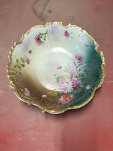Vintage Wallendar Austria Pink Dahlia Flower Filigree Gold Trim Veggie Bowl