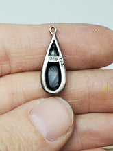 Vintage Sterling Silver Black Onyx Enamel & Marcasite Teardrop Pendant Necklace