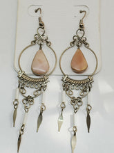 Vintage Silver Tone Southwest Pink Opal Chandelier Dangle Earrings