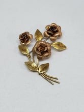 Vintage Krementz Yellow and Rose Gold Tone Rose Bouquet Brooch SIGNED