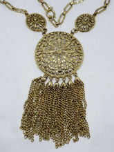 Vintage Lisner Gold Tone Floral Medallion Tassel Necklace Signed 28"