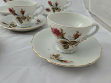 Antique Set Of 8 Demitasse Cup And Saucers Floral Rose Pattern