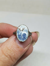Vintage Sterling Silver Chi Omega Blue Enamel Signet Ring Size 3.5
