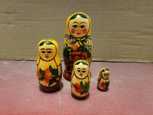 Vintage 4 Piece Russian Hand Painted Roses Wooden Nesting Dolls Small Miniature