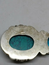 Sterling Silver Large Chinese Turquoise and Blue CZ Pendant
