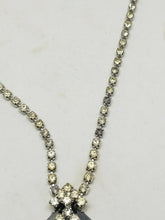 Vintage Silver Tone Clear And Black Rhinestone Navette Necklace