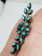Vintage Zuni Sterling Silver Petit Point Turquoise Leaf Style Brooch