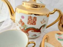 Vintage Chinese Red And White Gold Plated Dragon And Phoenix Double Tea Set