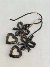Vintage Ross Simons Mother Of Pearl Heart Marcasite Bow Dangle Earrings
