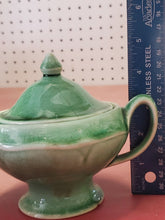 Vintage USA Pottery Green Porcelain Lidded Sugar Bowl