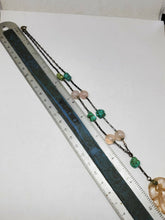 Antique Sterling Silver Carved Pink Jade Turquoise Bead Book Chain Necklace