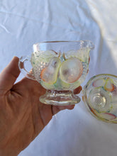 Vintage Cut Glass Hand Painted Colorful 3D Raised Fruit Creamer And Sugar Bowl