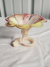 VTG Crystal Murano Style Flower Pink & Yellow Swirl Glassware Vase Made In Italy