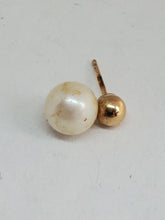 14k Yellow Gold JCM Ball Bead And Genuine Pearl Single Stud Earring