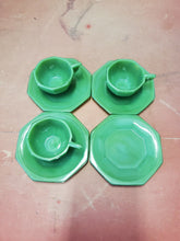 Vintage Akro Agate Octagonal Green Jadeite Child's Tea Cup And Saucer Set