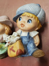Vintage Homco Kids #1439 Girl With Basket & Boy With Dog Porcelain Figurines