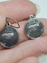 Vintage Sterling Silver Mismatched Round Enamel Disc Earrings Bird & Flowers
