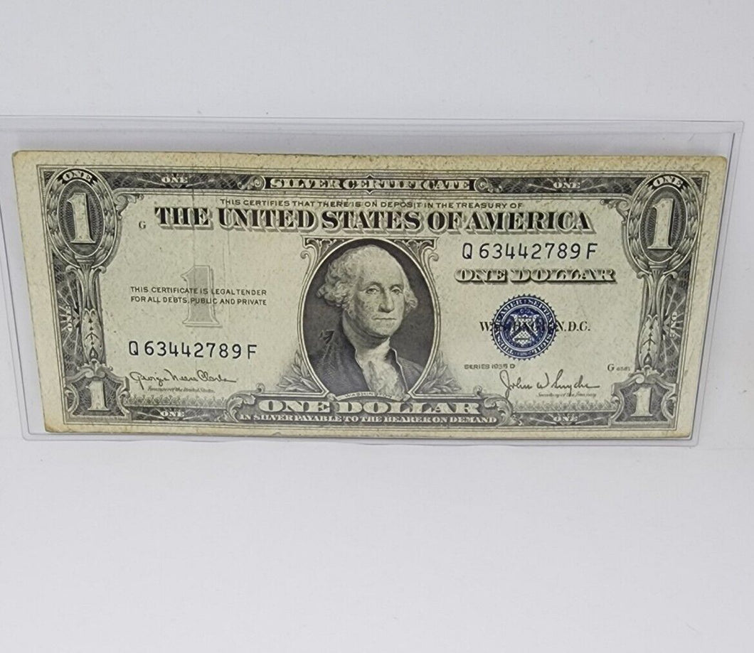 Vintage 1935 D Blue Seal Silver Certificate $1 Dollar Bill Circluated Q63442789F