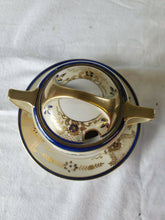 Vintage Noritake Hand Painted Blue & Gold Trim Sugar Bowl Made In Japan