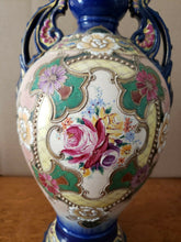 Vintage Japan Satuma Handpainted Moriage Flower Vase 10" Signed