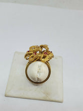Vintage 18k Yellow Gold Diamond And Burma Ruby Textured Knot Flower Ring Heavy