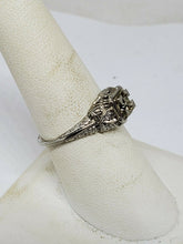 Antique Art Deco 10k White Gold Floral Filigree Ring with Melee Diamonds
