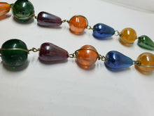 Vintage Colorful Hand Blown Glass Iridescent Bead Necklace