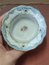 Antique Porcelain Baby Blue Filigree & Flower Hand Painted Ramekin Gold Trim