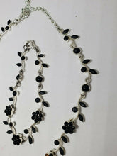 Vintage Christina Collection Black Flower Rhinestone Necklace And Bracelet Demi