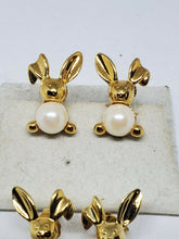 Vintage Avon Gold Tone Two Pair Bunny Rabbit Faux Pearl Clip On & Stud Earrings