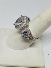 Sterling Silver Large Heart Halo Cubic Zirconia Statement Ring Size 8