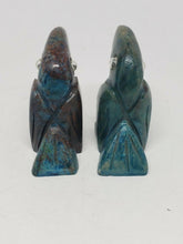 Indonesian Blue Opal Petrified Wood Carved Stone Toucan Pair Of Birds Figurines