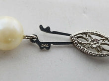10k White Gold 6.5mm Japanese Ayoka Ivory Tone Pearl Necklace Filigree Clasp