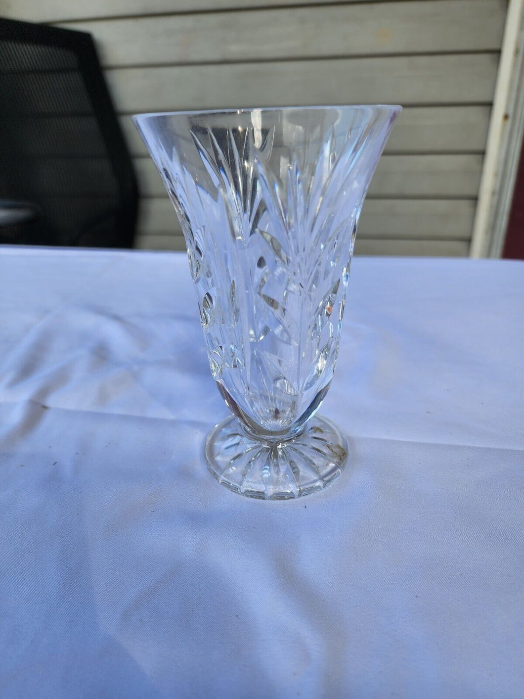 Vintage Waterford Crystal Leaf Pattern Fern Footed Bud Vase 5 7/8