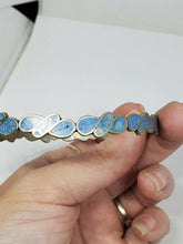 Vintage Mexico Alpaca Silver Handmade Lapis Lazuli Inlay S Swirl Bangle Bracelet