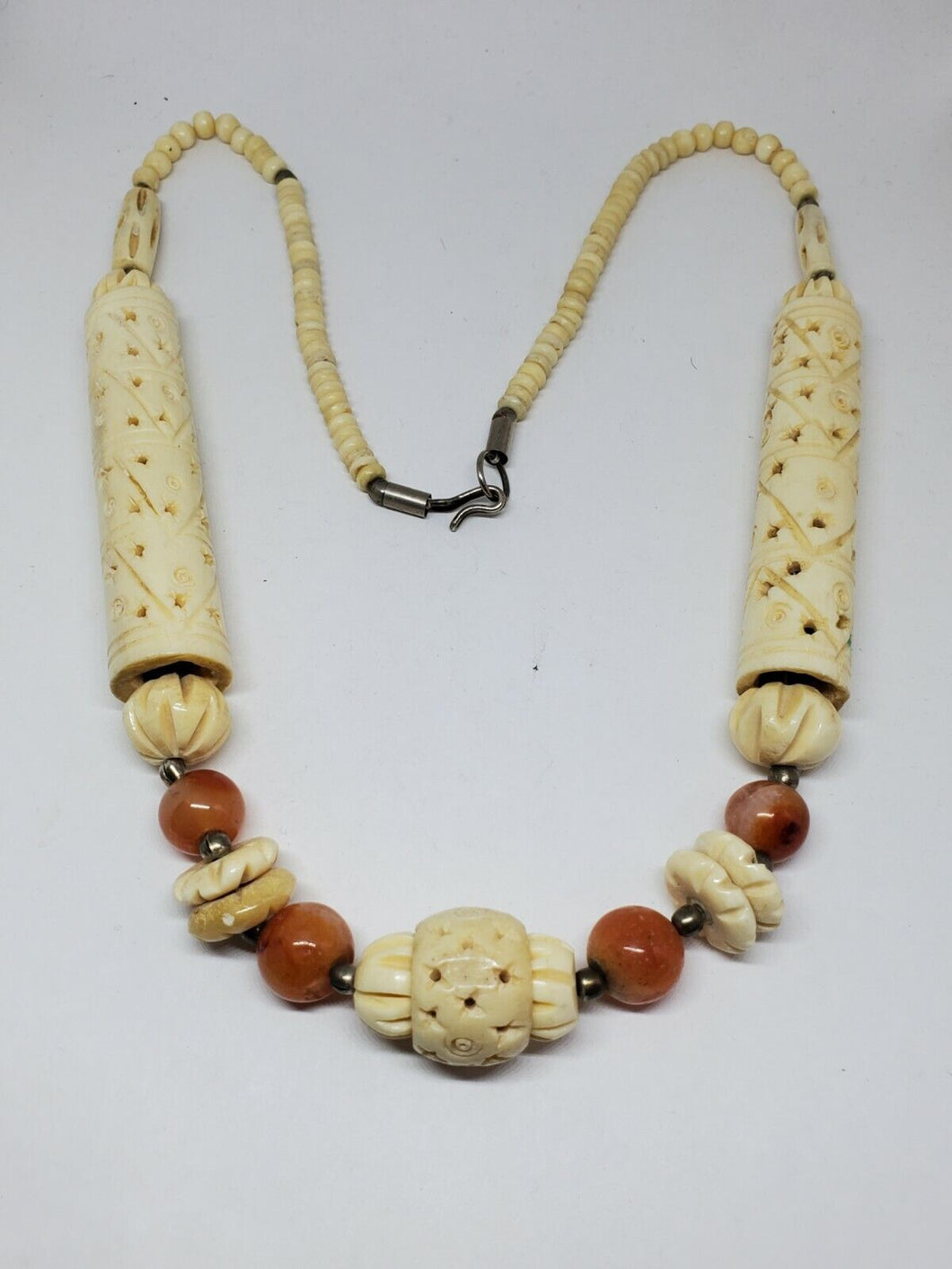 Tibeh Buffalo Bone Beads Multi Strand Necklace with Mosaic Chip Pendants
