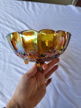 Vintage Indiana Glass Co Amber Carnival Glass Footed Scalloped Oval Bowl