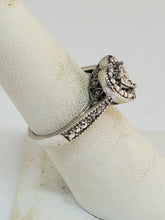 Sterling Silver Diamond Heart Cathedral Setting Ring Engagement Size 6