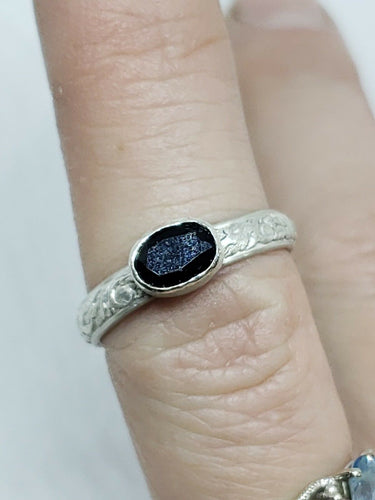 Handmade Sterling Silver Oval Midnight Blue Sapphire Stacker Ring Size 7