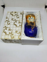 Antique Holub Maskl Bohemian Gold Plated Embossed Cobalt Flower Mini Vase