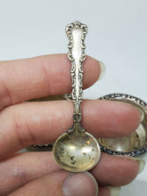Antique Watson Co Sterling Silver Open Salts With Filigree Flower Accent & Spoon