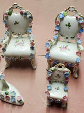 Vintage Germany Porcelain Dollhouse Furniture Pink Blue Flowers Trinket Boxes