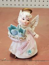 Vintage Lefton Porcelain January Angel Figurine Blue Flowers