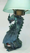 Westland Giftware Dragon Candle Tealight Holder with Blue Glass "Lamp Shade"